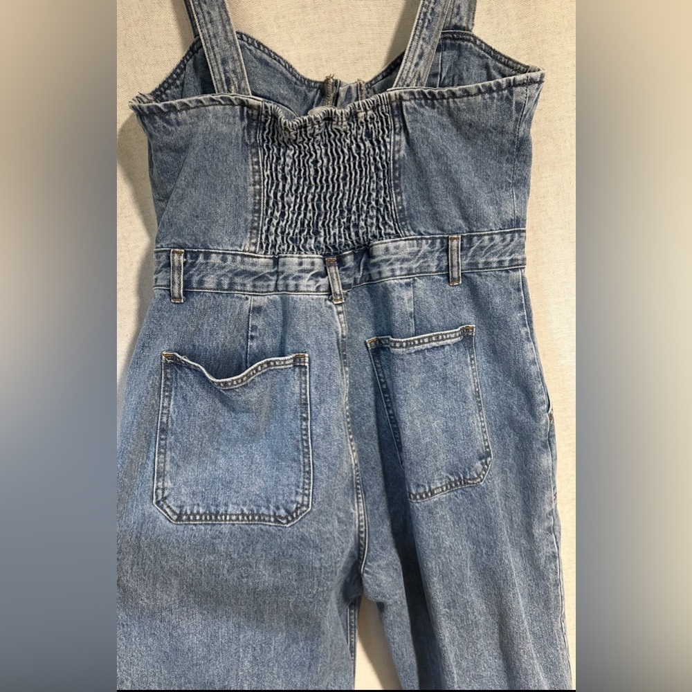 EUC Lulus Fresh Perfection Light Wash Bustier Sleeveless Denim Jumpsuit - Picture 6 of 10
